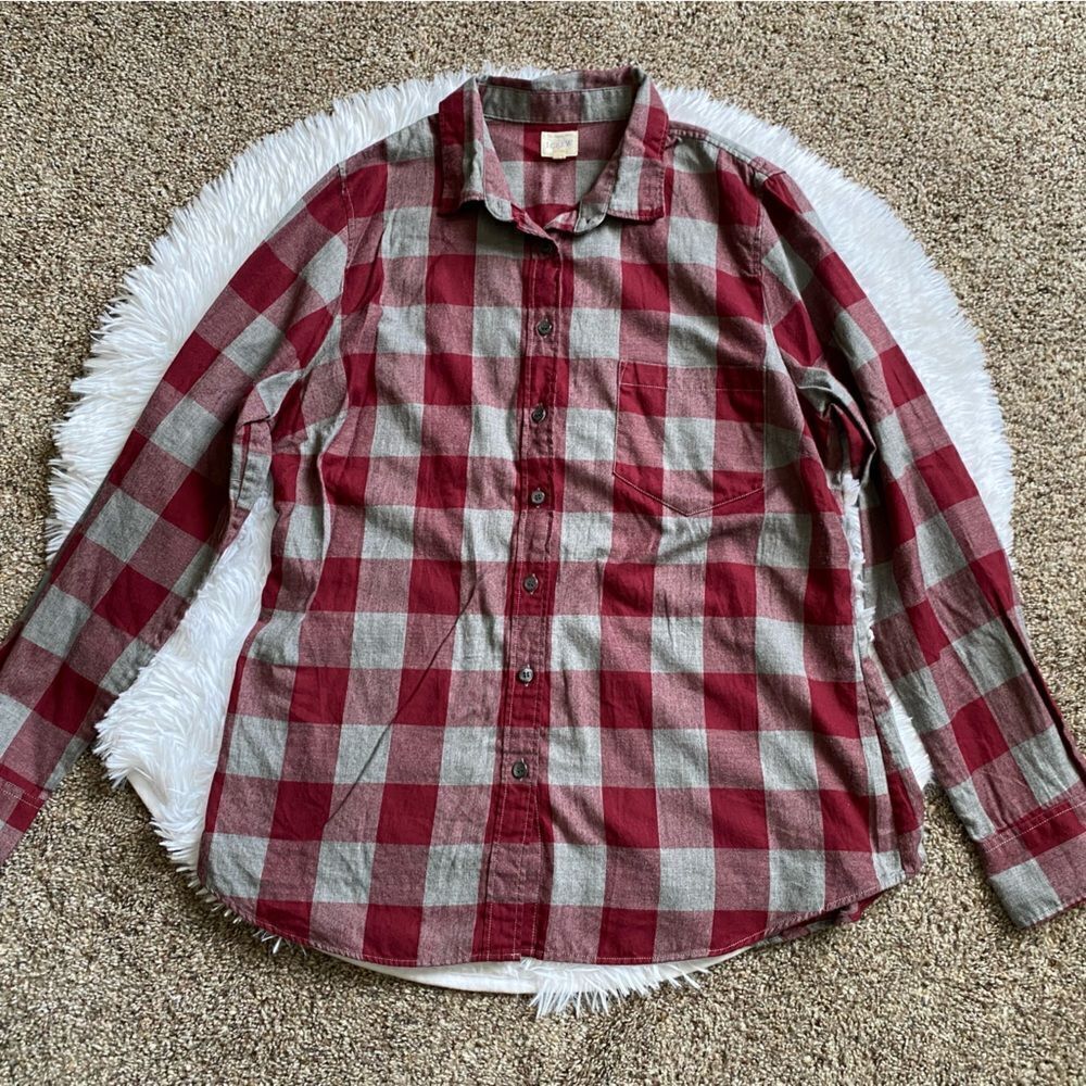 J. Crew Red and Gray Buffalo Plaid Button-Front Shirt
